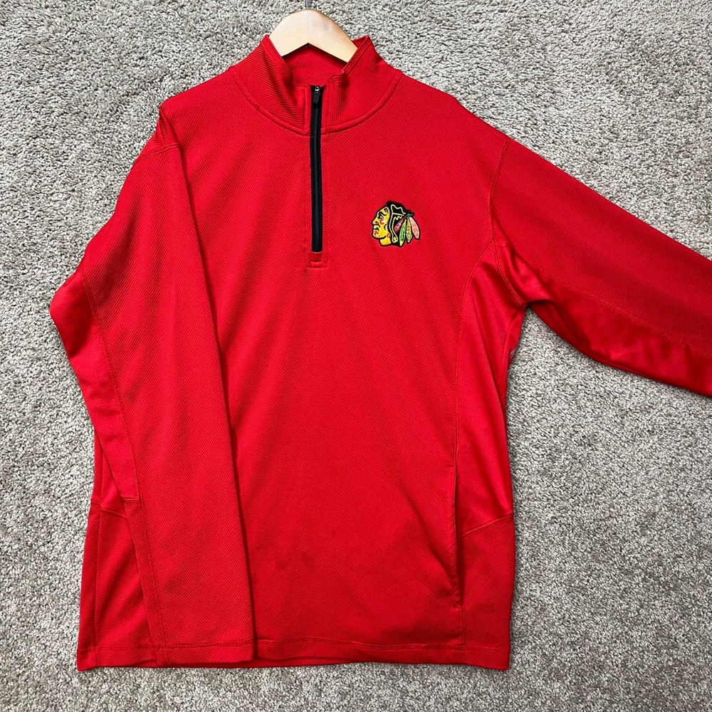 Chicago Blackhawks NHL Pullover Mens Large Red Long Sleeve 1/4 Zip Performance